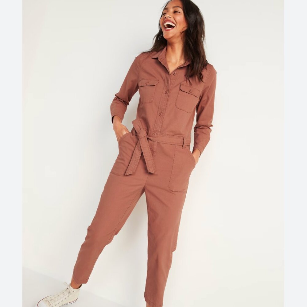 NWOT Old Navy Tie-Belt Utility Canvas Jumpsuit MP